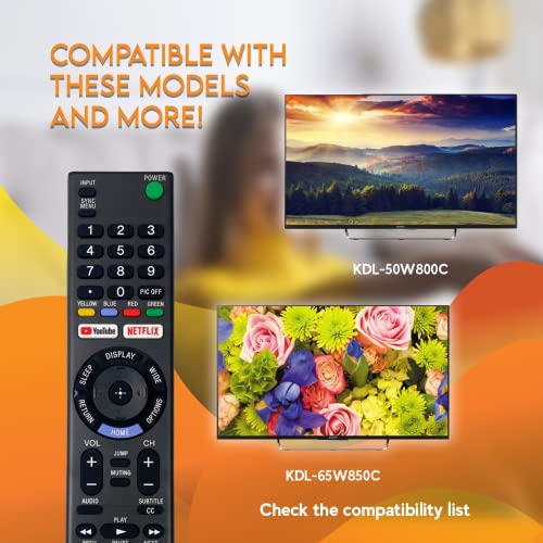 CEYBO OEM RMT-TX300U Remote Control Compatible with Sony Bravia TV Models: KDL-50W800C KDL-75W800C XBR-65X890C - Includes Netflix and YouTube Hotkeys
