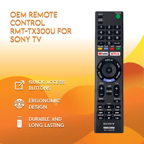 CEYBO OEM RMT-TX300U Remote Control Compatible with Sony Bravia TV Models: KDL-50W800C KDL-75W800C XBR-65X890C - Includes Netflix and YouTube Hotkeys