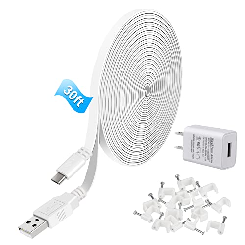 30ft/9m Power Extension Cable for WyzeCam/WyzeCam V3/ WyzeCam Pan/Wyze Cam Pan V2/ KasaCam/NestCam Indoor/Yi Cam,USB to Micro USB Charging and Data Sync Cord （Camera not Included）