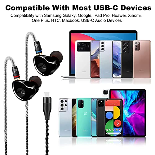 DCMEKA USB C in Ear Monitor Headphones, Dynamic Hybrid Dual Drive IEM Earphones, Type C Wired Earbuds for Singers, Musicians, Drummers, Noise Isolating, MMCX Detachable Cable(Black, with Mic)