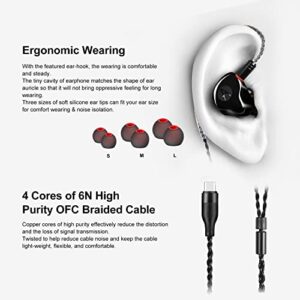DCMEKA USB C in Ear Monitor Headphones, Dynamic Hybrid Dual Drive IEM Earphones, Type C Wired Earbuds for Singers, Musicians, Drummers, Noise Isolating, MMCX Detachable Cable(Black, with Mic)