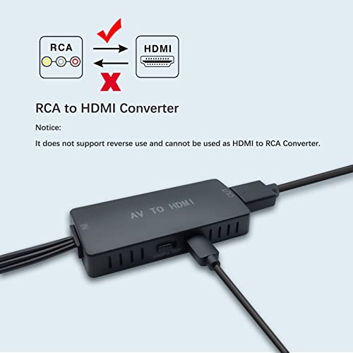 RuiPuo RCA to HDMI Converter AV to HDMI Converter Composite to HDMI Adapter Support 1080P/ 720P Compatible with N64, PS one, PS2, PS3, STB, Xbox, VHS, VCR, Blue-Ray DVD Players TV and Projector…