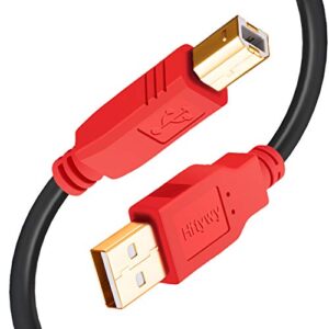 hftywy printer cable 20 ft usb printer cable usb 2.0 printer scanner cable usb type a male to b male cord for hp, canon, dell, lexmark, epson, xerox, samsung & more – red