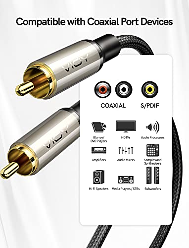 VIOY Coaxial Digital Audio Cable (3.3FT/1M), [Gold-Plated & Braided] Subwoofer Cable RCA Male to Male HiFi 5.1 SPDIF Stereo Audio Cable for Home Theater, HDTV, Amplifier Speaker Soundbar