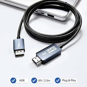 dockteck DisplayPort to HDMI Cable 4K 60Hz, DP to HDMI Cable 8ft, High Speed Display Port Cable UHD Monitor Cord, Unidirectional Male Braided Cord for DELL/HP/Samsung/TV/PC/Laptop/More
