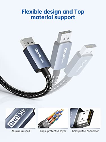 dockteck DisplayPort to HDMI Cable 4K 60Hz, DP to HDMI Cable 8ft, High Speed Display Port Cable UHD Monitor Cord, Unidirectional Male Braided Cord for DELL/HP/Samsung/TV/PC/Laptop/More