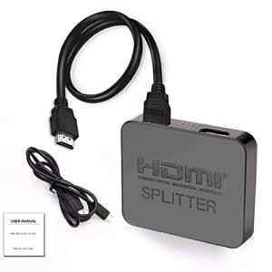 HDMI Splitter 1 in 2 Out, 4K HDMI Splitter for Dual Monitors, 1x2 HDMI Splitter 1 to 2 Amplifier Supports Full HD 1080P 3D for Xbox PS4 Fire Stick Blu-Ray HDTV (1 Source onto 2 displays)