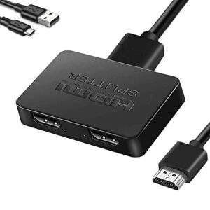 hdmi splitter 1 in 2 out, 4k hdmi splitter for dual monitors, 1×2 hdmi splitter 1 to 2 amplifier supports full hd 1080p 3d for xbox ps4 fire stick blu-ray hdtv (1 source onto 2 displays)