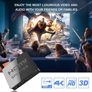 HDMI Splitter 1 in 2 Out, 4K HDMI Splitter for Dual Monitors, 1x2 HDMI Splitter 1 to 2 Amplifier Supports Full HD 1080P 3D for Xbox PS4 Fire Stick Blu-Ray HDTV (1 Source onto 2 displays)