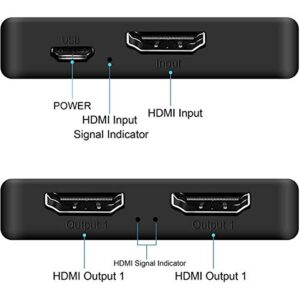 HDMI Splitter 1 in 2 Out, 4K HDMI Splitter for Dual Monitors, 1x2 HDMI Splitter 1 to 2 Amplifier Supports Full HD 1080P 3D for Xbox PS4 Fire Stick Blu-Ray HDTV (1 Source onto 2 displays)