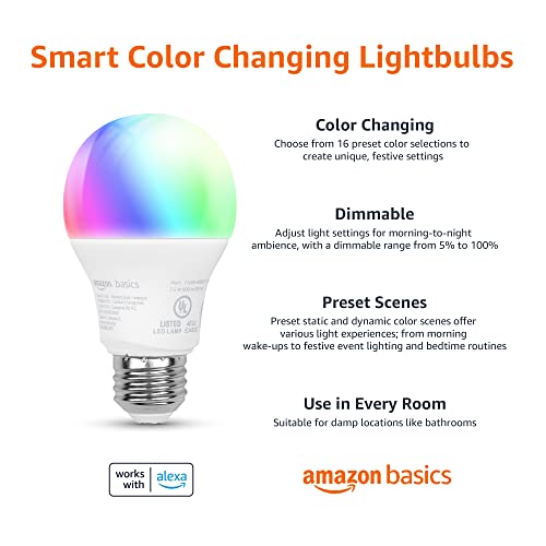 Echo Dot (5th Gen) with Clock| Glacier White with Amazon Basics Smart Color Bulb