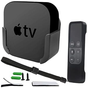 wall mount bracket holder with remote cover compatible for apple tv4 4k – pinowu tv mount and siri remote protective case suitable for apple tv 4/4k[4th gen] (black)