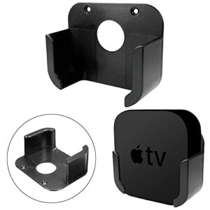 Wall Mount Bracket Holder with Remote Cover Compatible for Apple TV4 4K - Pinowu TV Mount and Siri Remote Protective Case Suitable for Apple TV 4/4K[4th Gen] (Black)