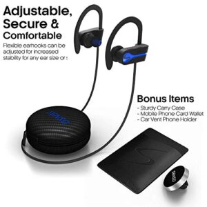 SENSO Bluetooth Wireless Headphones, Best Sports Earphones w/Mic IPX7 Waterproof HD Stereo Sweatproof Earbuds for Gym Running Workout 8 Hour Battery Noise Cancelling Headsets Cordless Heapdhone - Blue