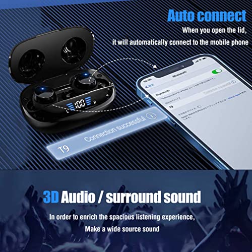 Wireless Earbuds 5.3 Bluetooth Premium Fidelity Sound Quality Digital LED Display Charging Case,IPX7 Waterproof Built-in Mic Sport Earbuds, Smart Earbuds for All Smart Devices Voice Assistant Black