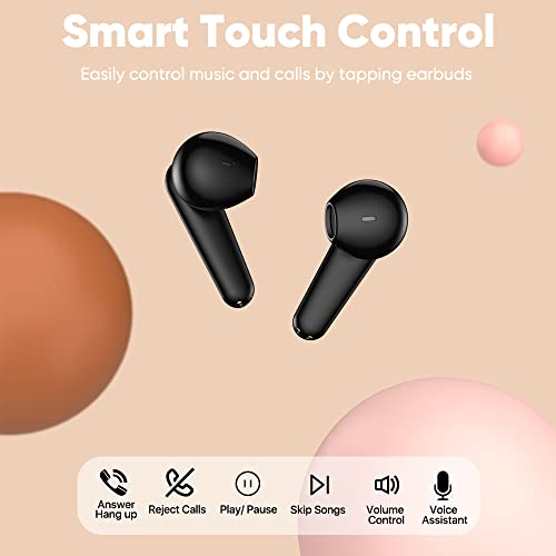 Wireless Earbuds, Bluetooth 5.3 In-Ear Earphones with LED Power Display Charging Case, Stereo Sound Headset with Mic, Bluetooth Cordless Headphones for Android iOS Cell Phone Sports Working-Black