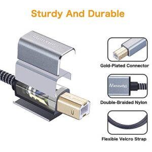 Printer Cable 2ft, Nanxudyj USB Printer Cable Braid USB 2.0 Type A Male to B Male Cable Scanner Cord High Speed Printer Cable 0.6M Compatible with HP,Canon,Dell,Epson,Lexmark,Xerox,Samsung and More