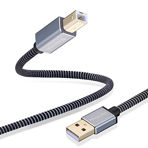 Printer Cable 2ft, Nanxudyj USB Printer Cable Braid USB 2.0 Type A Male to B Male Cable Scanner Cord High Speed Printer Cable 0.6M Compatible with HP,Canon,Dell,Epson,Lexmark,Xerox,Samsung and More