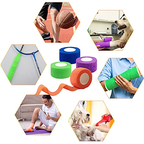 BQTQ 50 Rolls Self Adhesive Bandage Wrap 1 inch Self Adherent Wrap Tape Bandages Colorful Self Adhesive Wraps Stretch Bandage Wrap Roll for Wrist Ankle Swelling Sprains (Rich Color)