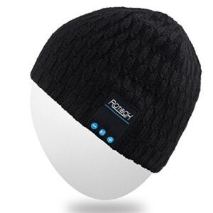 rotibox bluetooth beanie hat, winter outdoor sport premium knit cap with wireless stereo headphone headset earphone speaker mic hands free compatible with iphone samsung android cell phones – black