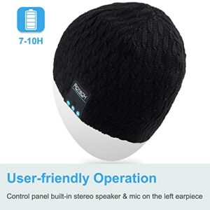 Rotibox Bluetooth Beanie Hat, Winter Outdoor Sport Premium Knit Cap with Wireless Stereo Headphone Headset Earphone Speaker Mic Hands Free Compatible with iPhone Samsung Android Cell Phones - Black