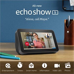 Echo Show 5 (2nd Gen, 2021 release) | Smart display with Alexa and 2 MP camera | Charcoal | with Wyze Cam V3