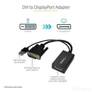 StarTech.com DVI to DisplayPort Adapter - USB Power - 1920 x 1200 - DVI to DisplayPort Converter - Video Adapter - DVI-D to DP (DVI2DP2)