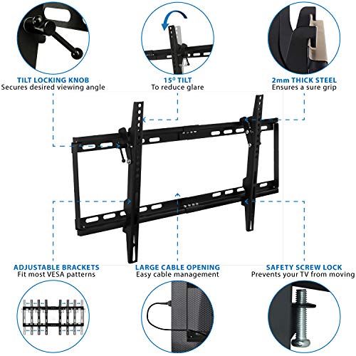 Mount-it! Slim Tilting TV Wall Mount Bracket | Low Profile Tilt TV Mount for Samsung, Sony, Vizio, TCL, LG, Sharp 32 to 65 Inch LCD/LED/4K TVs