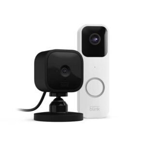 blink video doorbell (white) + mini camera (black) with sync module 2 | two-way audio, hd video, motion and chime alerts | alexa enabled