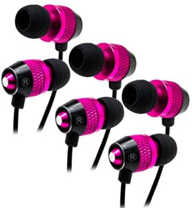 bastex universal hot pink earphone/ear buds (3 pk),3.5mm stereo headphones in-ear,tangle free cable, with built-in microphone earbuds for iphone ipod ipad samsung android mp3 mp4 and more