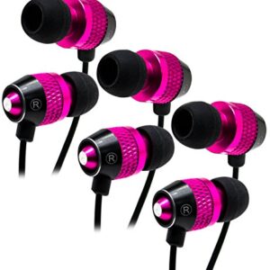 Bastex Universal Hot Pink Earphone/Ear Buds (3 pk),3.5mm Stereo Headphones in-Ear,Tangle Free Cable, with Built-in Microphone Earbuds for iPhone iPod iPad Samsung Android Mp3 Mp4 and More