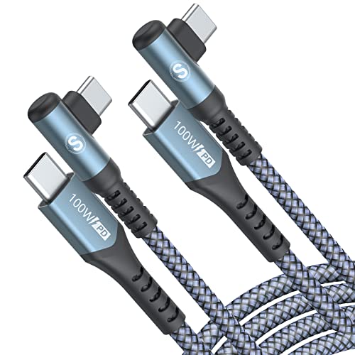 USB-C to USB-C Cable [2-Pack 10FT] PD 100W MacBook iPad Pro/Air USB C Charger Right Angle Nylon Braided Cord for iPad Pro Air 4 5 Mini 6, Samsung S23 S22 S21 S20 Ultra Note 20 10 Tab LG Moto Pixel PS5