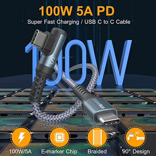 USB-C to USB-C Cable [2-Pack 10FT] PD 100W MacBook iPad Pro/Air USB C Charger Right Angle Nylon Braided Cord for iPad Pro Air 4 5 Mini 6, Samsung S23 S22 S21 S20 Ultra Note 20 10 Tab LG Moto Pixel PS5