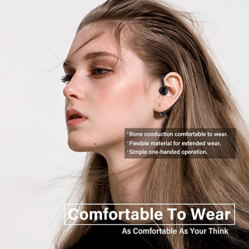 Mosonnytee Bone Conduction Headphones Bluetooth Open Ear Workout Headphones with Microphone IPX5 Waterproof Handsfree Wireless Ear Clip Bone Conduction Headphones with 6-Hours (Black)