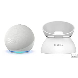 all-new echo dot (5th gen) with clock glacier white with white battery base