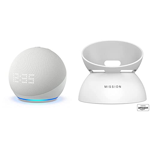 All-New Echo Dot (5th Gen) with clock Glacier White with White Battery Base