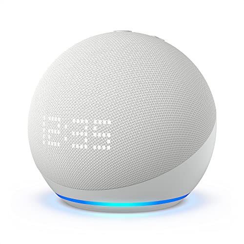 All-New Echo Dot (5th Gen) with clock Glacier White with White Battery Base