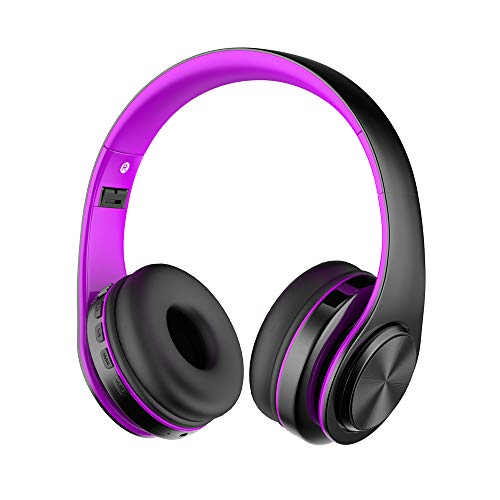 Viwind Bluetooth Wireless Headphones Over Ear with Mic, Foldable Noise Cancelling Headset for Travel Work TV PC Android Cellphone 【Hi-Fi Stereo &Comfortable Earpads】-Purple