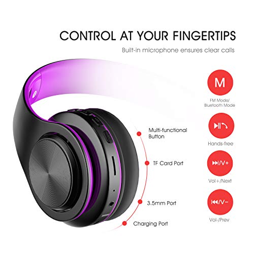 Viwind Bluetooth Wireless Headphones Over Ear with Mic, Foldable Noise Cancelling Headset for Travel Work TV PC Android Cellphone 【Hi-Fi Stereo &Comfortable Earpads】-Purple