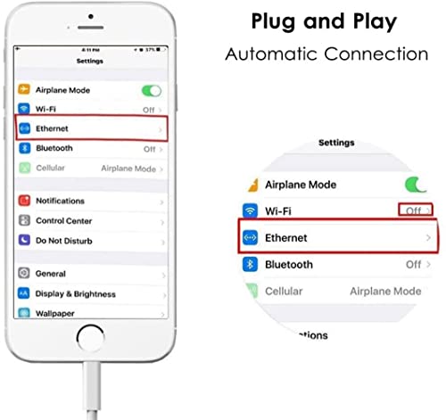 [Apple MFi Certified] Lightning to Ethernet Adapter,RJ45 Ethernet LAN Network Adapter Cable with 8 Pin Connector Compatible with iPhone 13/12/11/XS/XR/X/8/7/iPad/iPod, Plug and Play, Supports 100Mbps