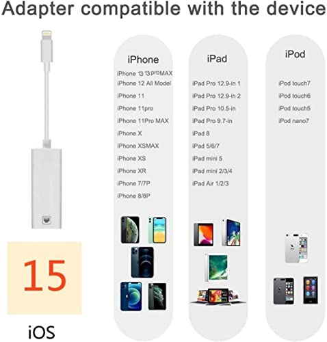 [Apple MFi Certified] Lightning to Ethernet Adapter,RJ45 Ethernet LAN Network Adapter Cable with 8 Pin Connector Compatible with iPhone 13/12/11/XS/XR/X/8/7/iPad/iPod, Plug and Play, Supports 100Mbps