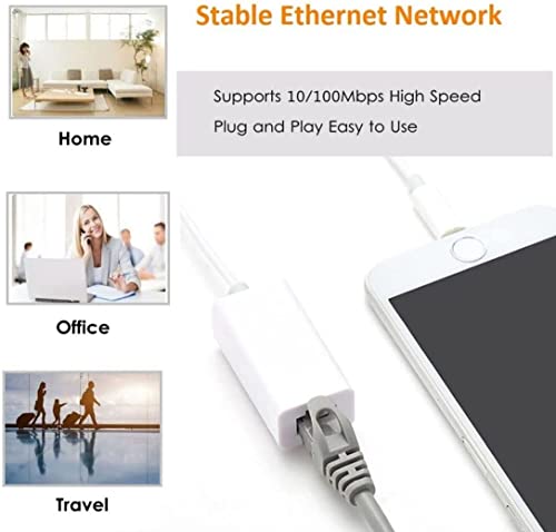 [Apple MFi Certified] Lightning to Ethernet Adapter,RJ45 Ethernet LAN Network Adapter Cable with 8 Pin Connector Compatible with iPhone 13/12/11/XS/XR/X/8/7/iPad/iPod, Plug and Play, Supports 100Mbps