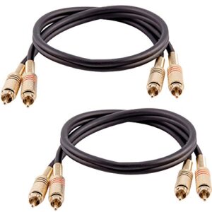 seismic audio speakers premium 2 foot dual rca male to dual rca male audio patch cables, pack of 2, black and red color cables, 2rca to 2rca audio cord