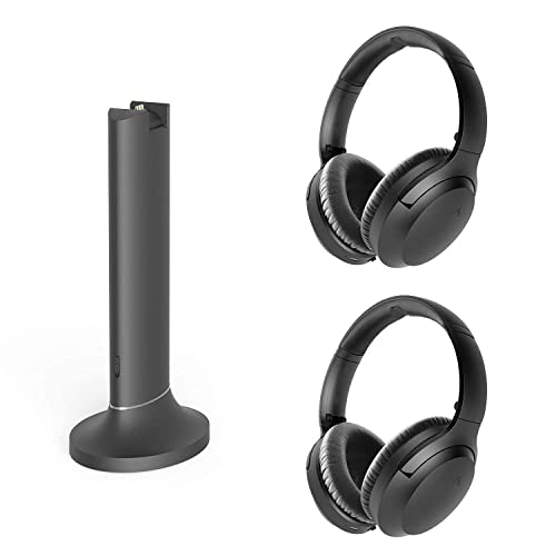 Avantree Opera Dual Link Bundle - Wireless Headphones High Volume for Seniors, Hearing Impaired (Set of 2) & Bluetooth 5.0 Transmitter Charging Dock, Long Range, Audio Bypass for Soundbar, No Delay