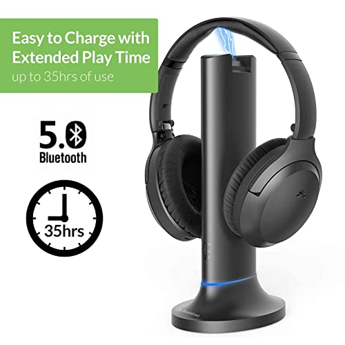 Avantree Opera Dual Link Bundle - Wireless Headphones High Volume for Seniors, Hearing Impaired (Set of 2) & Bluetooth 5.0 Transmitter Charging Dock, Long Range, Audio Bypass for Soundbar, No Delay