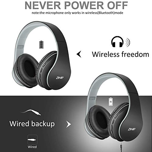 2 Items,1 Black Blue Zihnic Over-Ear Wireless Headset Bundle with 1 Black Gray Zihnic Foldable Wireless Headset