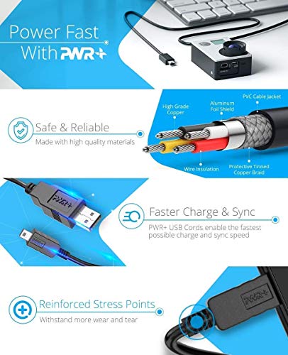 PWR+ 6Ft USB-Cable-Charging-Cord for GoPro-HD HERO2-HERO3+-HERO4-960-1080 Original-HD-Waterproof Action-Camera Data Sync