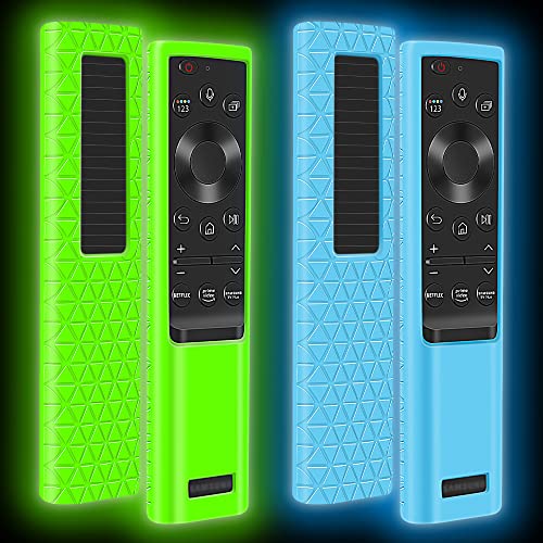 [2Pack] Silicone Protective Case for Samsung Smart TV Solar Cell Remote Control 2021,for Samsung BN59-01357 BN59-01363 Remote Replacement Shockproof Battery Back Covers Skin Holder-Glowblue Glowgreen