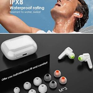 [Pearl White] Bluetooth Earbuds XLeader Pro Smart Touch Wireless Earphones with HiFi Bass USB-C Charging Case Mic 48H Playtime 6 pairs Ear Tips and Pouch Headphones for iPhone Sports Girl Working Gift