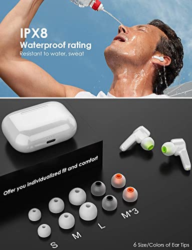 [Pearl White] Bluetooth Earbuds XLeader Pro Smart Touch Wireless Earphones with HiFi Bass USB-C Charging Case Mic 48H Playtime 6 pairs Ear Tips and Pouch Headphones for iPhone Sports Girl Working Gift